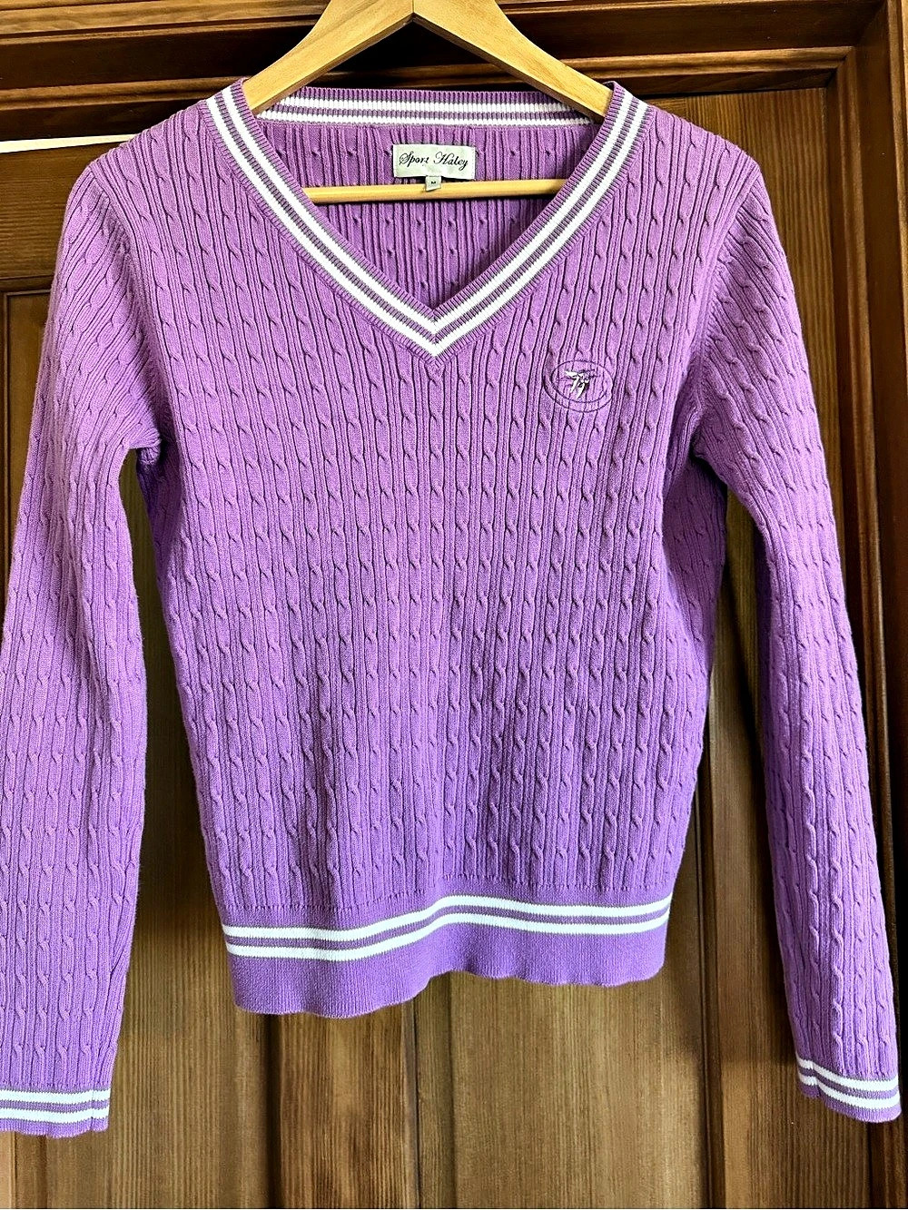 Sport Haley Cable Knit V-Neck Purple Size Medium Like New